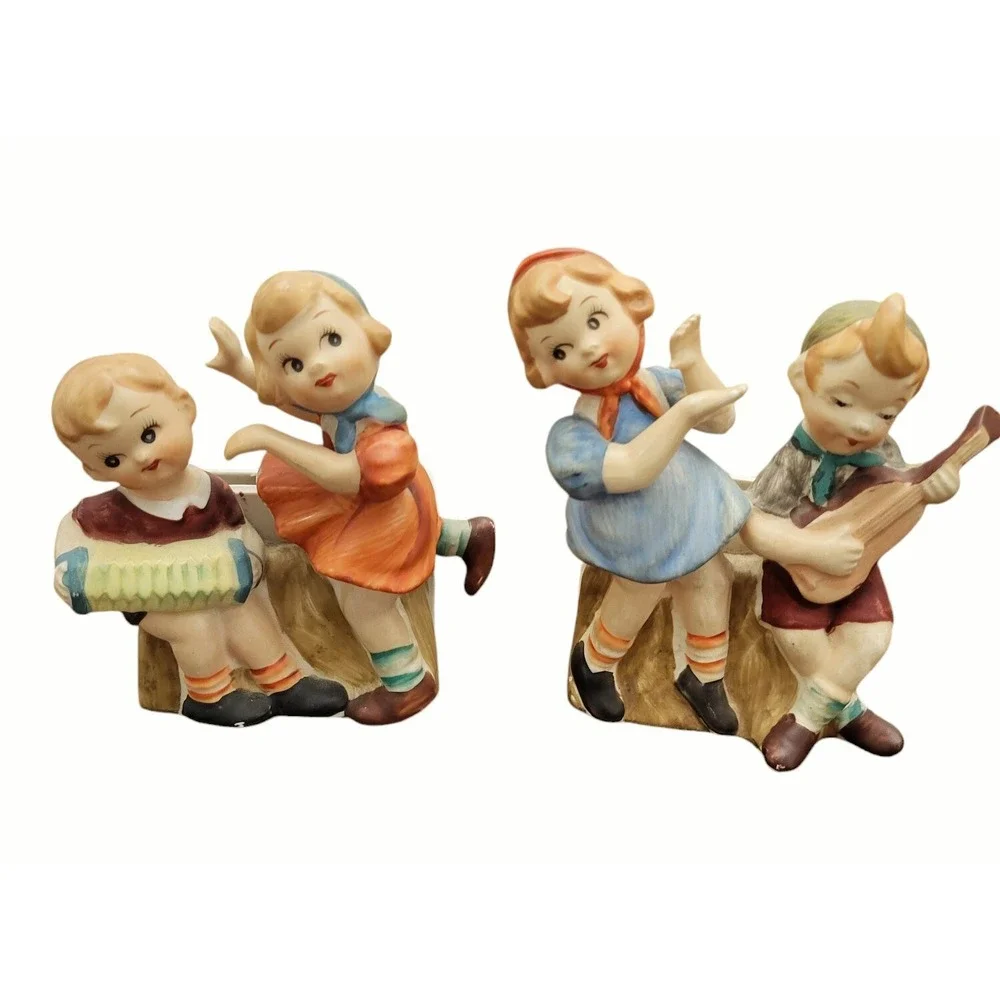 Vintage L&M Lipper & Mann Boy Girl Figure Sconce Wall Pocket Pair Japan 1956‎